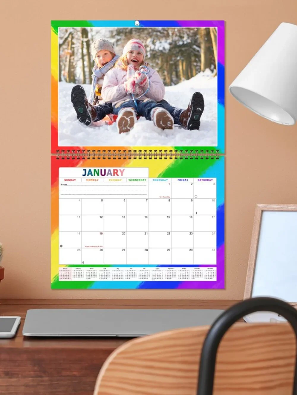 Personalized Custom 2027 Wall Calendar Spiral-bound - 12 Months. 11 x 8in. #014